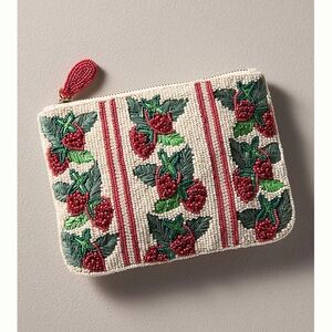 The Fiona Medium Beaded Pouch Strawberries